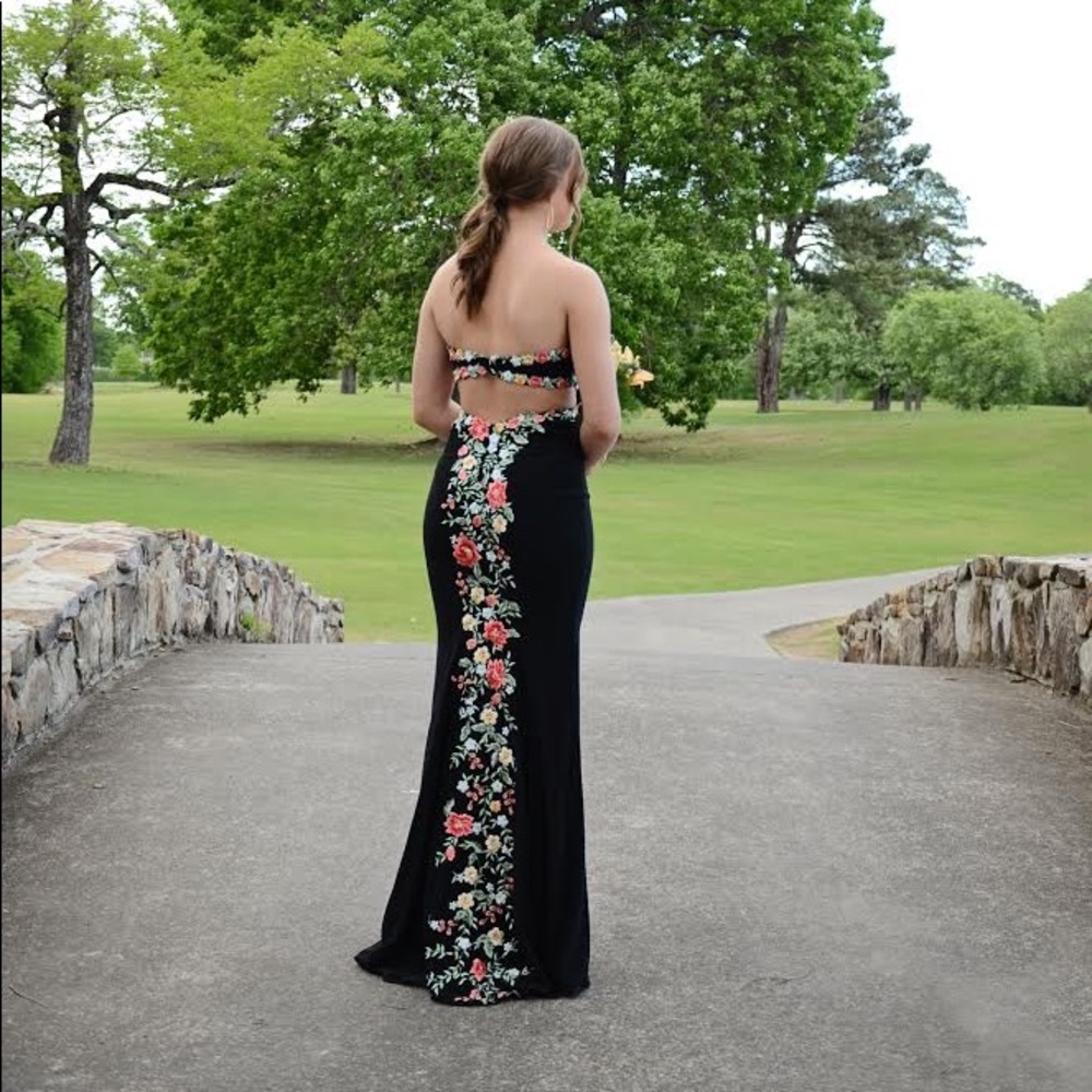 Black floral prom dress